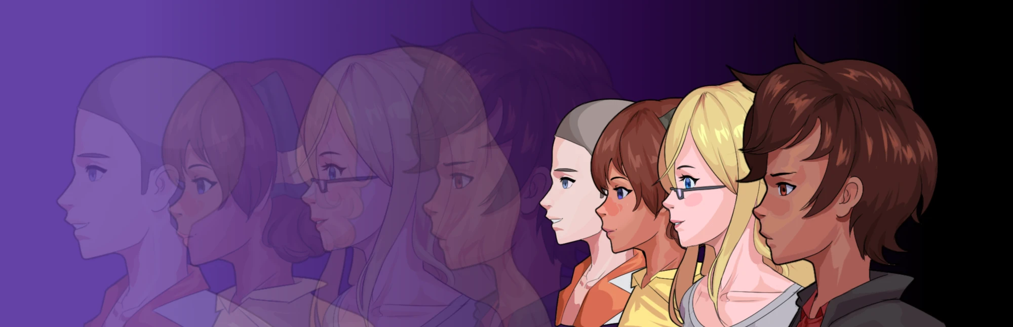 Rictor, Angie, Estella and Yunis in profile, trailed by afterimages of themselves